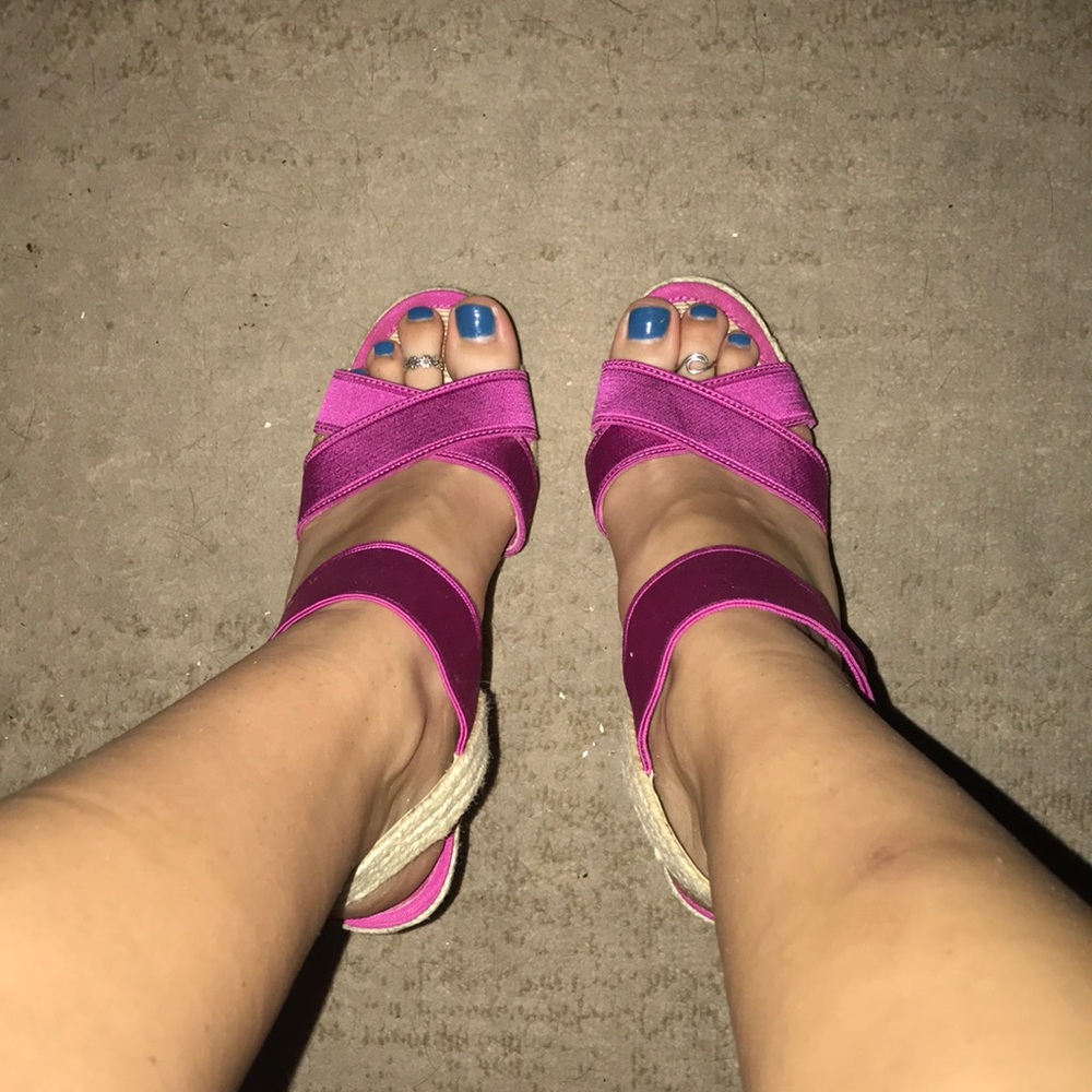 Pink and tan Nine West heels.